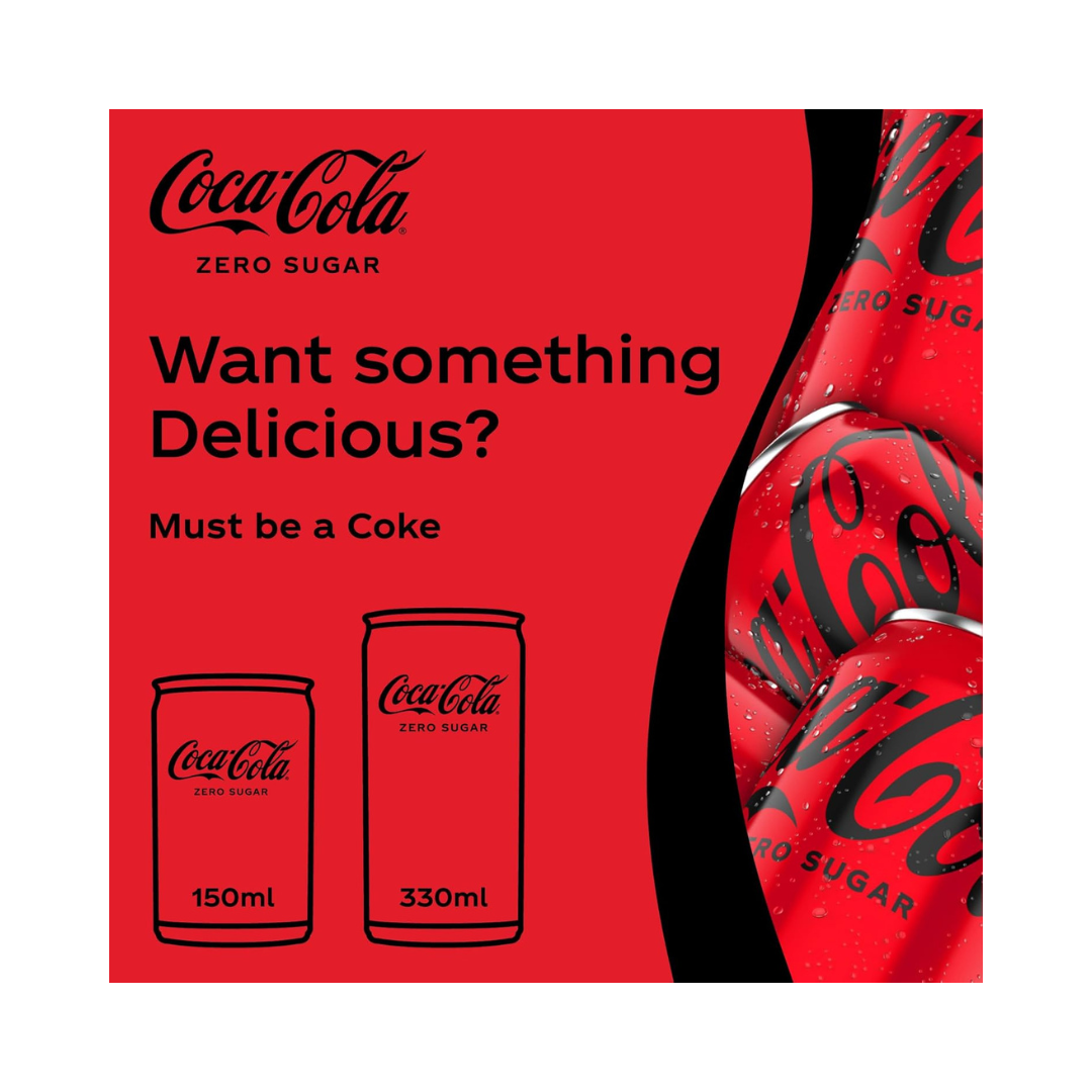 Coca Cola Zero Calories – Carbonated Soft Drink 330 ml (Cartoon of 24pcs)