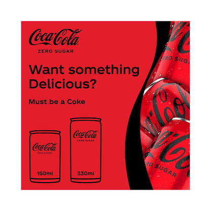 Coca Cola Zero Calories – Carbonated Soft Drink 330 ml (Cartoon of 24pcs)