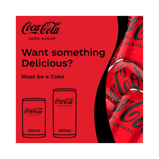 Coca Cola Zero Calories – Carbonated Soft Drink 330 ml (Cartoon of 24pcs)